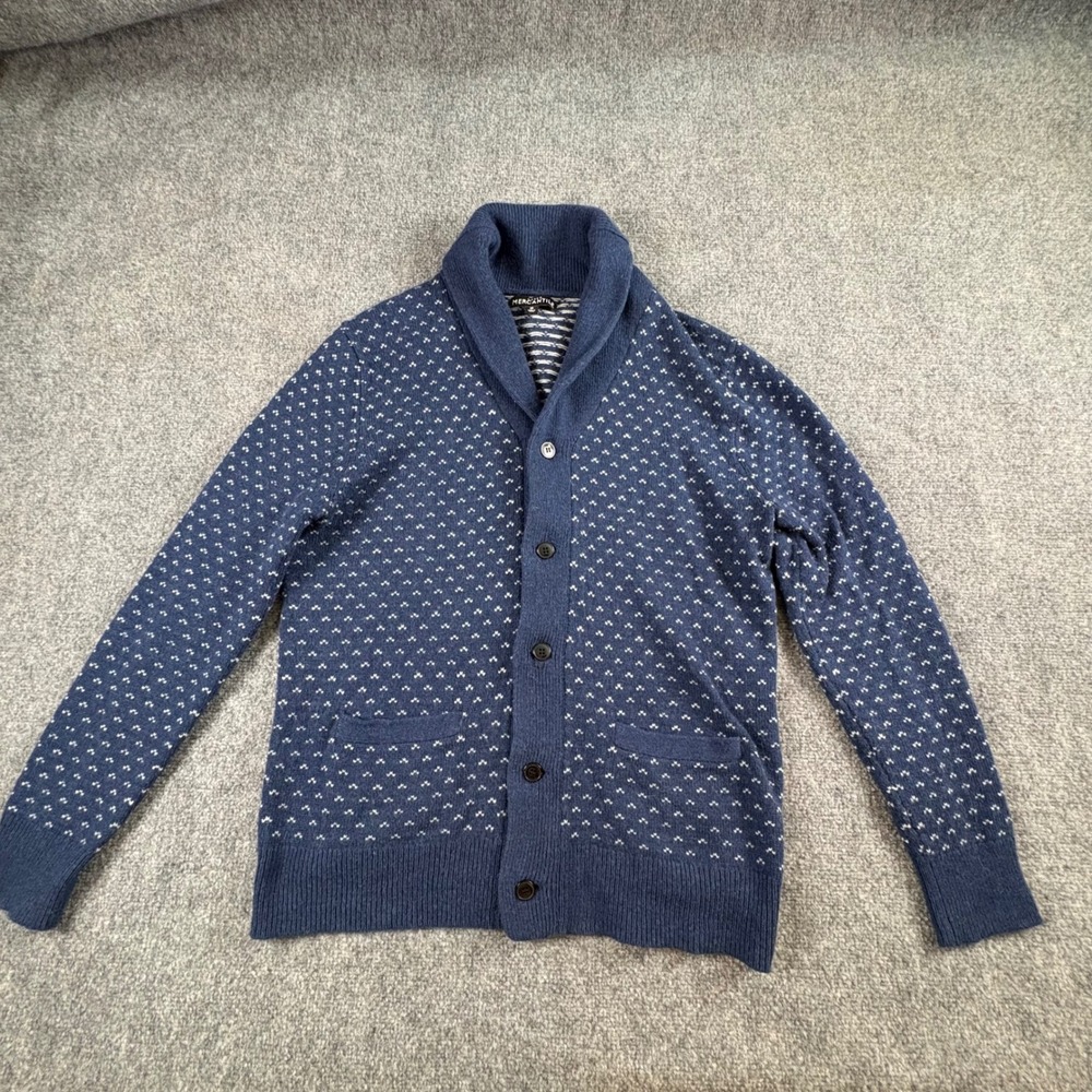 J.Crew Mercantile Cardigan Mens M Blue Lambswool Shawl‎ Collar Preppy Academia